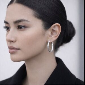 L.H. SEGAL California Engraved Silver-Tone Hoop Clip-On Earrings 1.5”